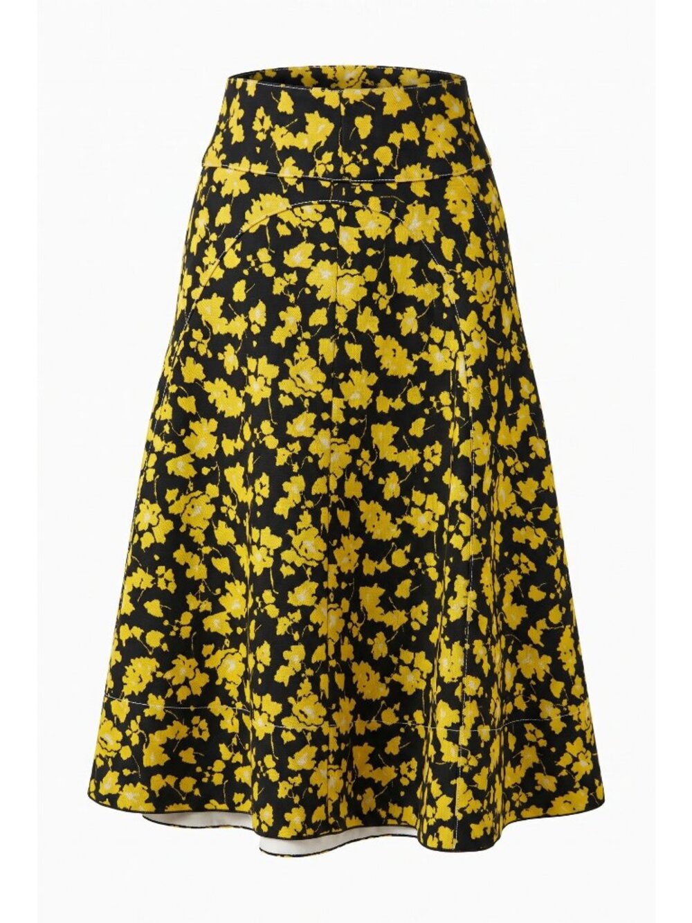 Derek Lam Women Size 0 Black Yellow Floral A-Line Midi Skirt Luxury Designer EUC